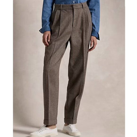 New Women's POLO Ralph Lauren Herringbone Tapered Wool Dress Pants Size 8 Taupe - Picture 1 of 4